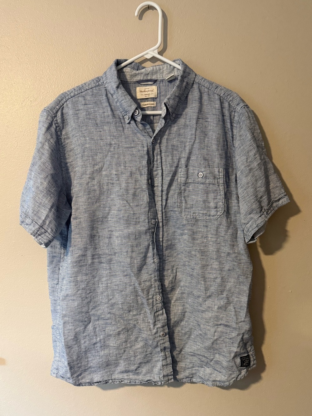 Weatherproof Light Blue Short Sleeve Button-Down Shirt Linen/Cotton Size Large